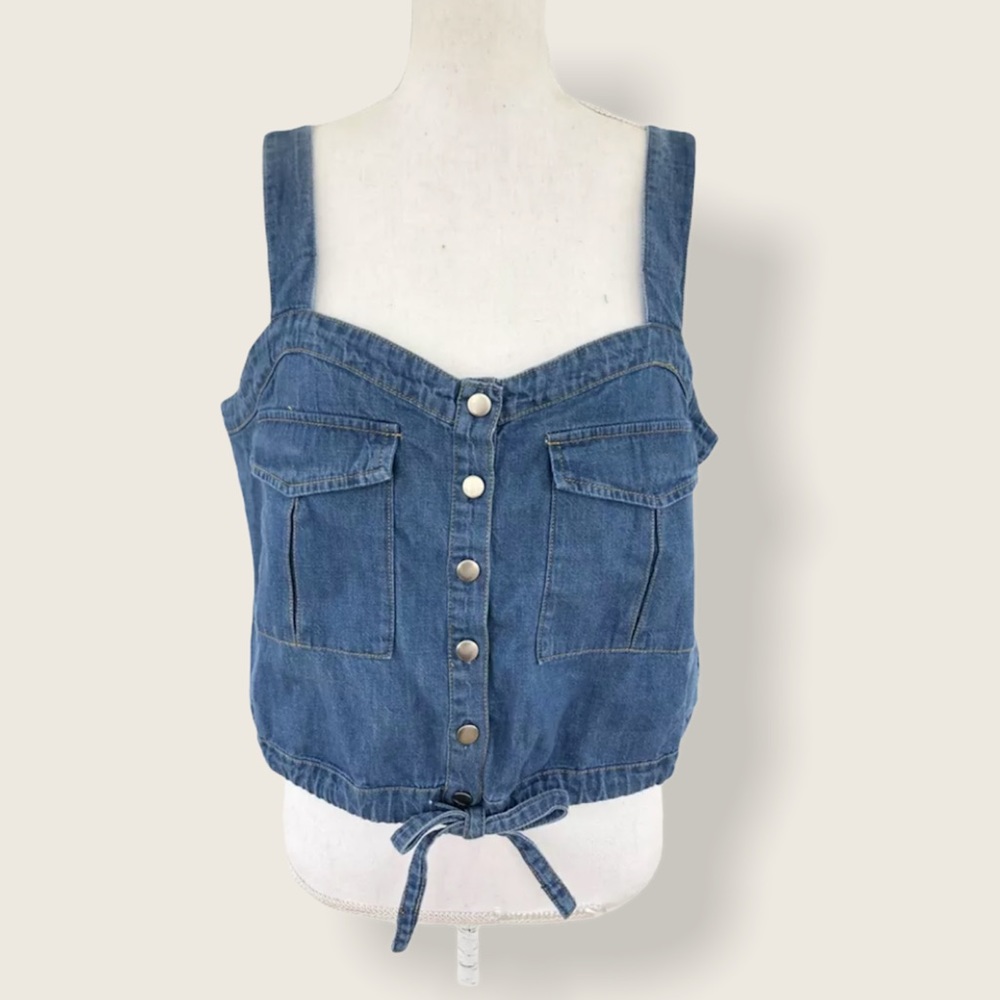 Free People Denim Blue Palm Desert Crop Tie Waist